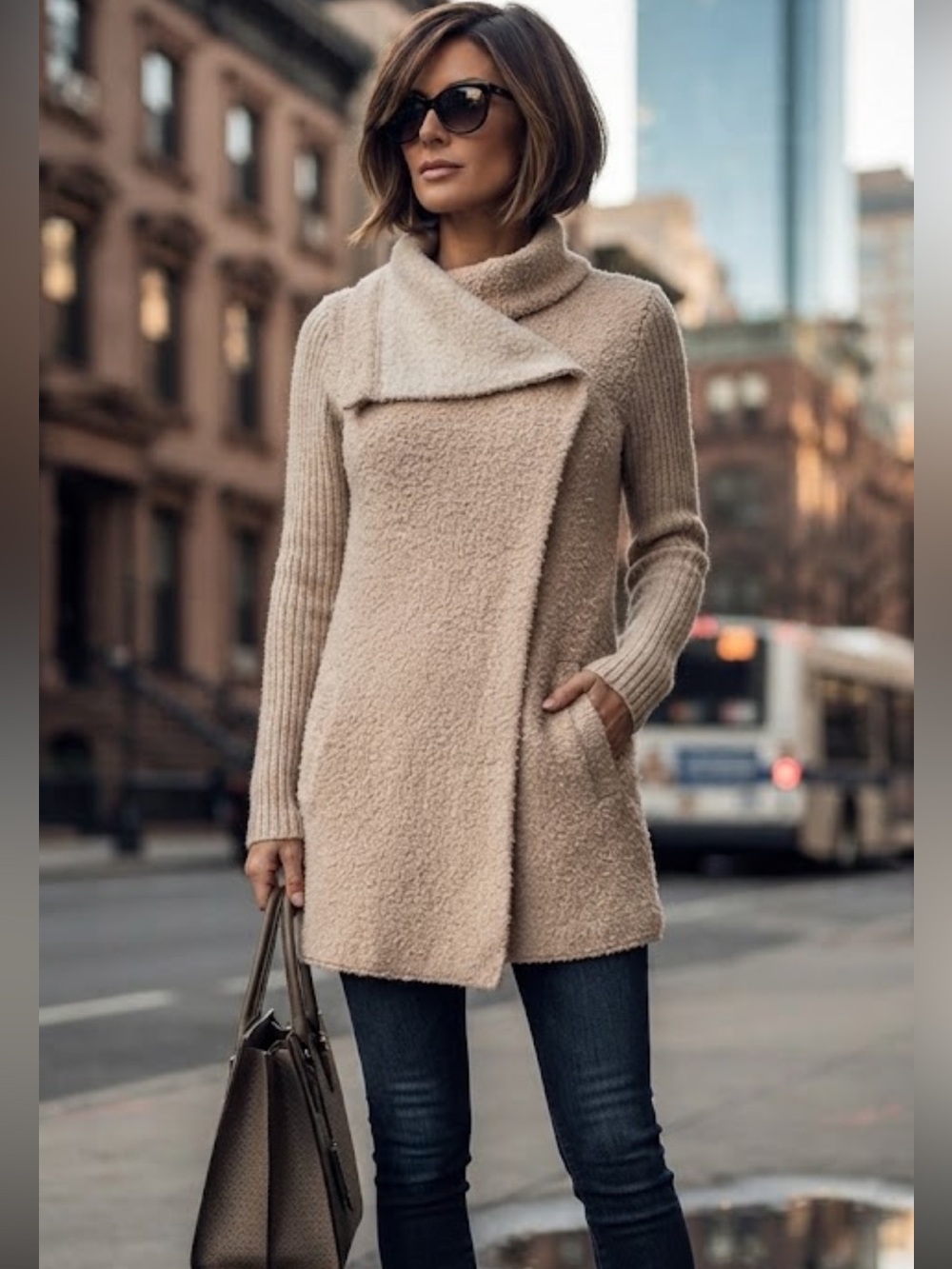 La Fee Verte Longline Mixed Textured Sweater Cardigan